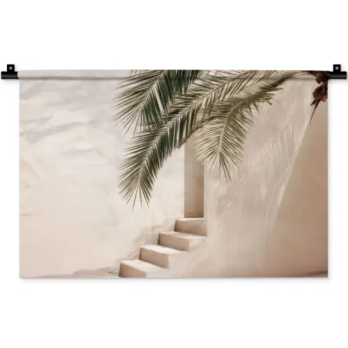 Palmboom - Schaduw - Trap - Beige Wandkleed katoen klein -zz3d
