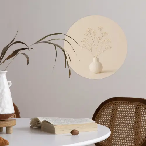 Vaas - Takken - Bloemetjes - Wit Wandcirkel behangsticker klein -sfeer3