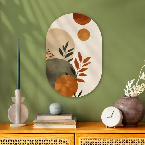 Vormen - Rond - Bladeren - Beige Wandcirkel Ovaal Forex klein -sfeer2