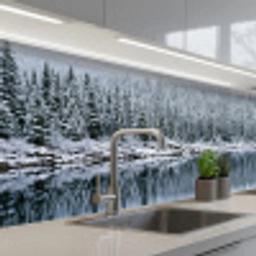 Bos - Reflectie - Meer - Winter - Serene keuken achterwand 2 middel -3d_schuin