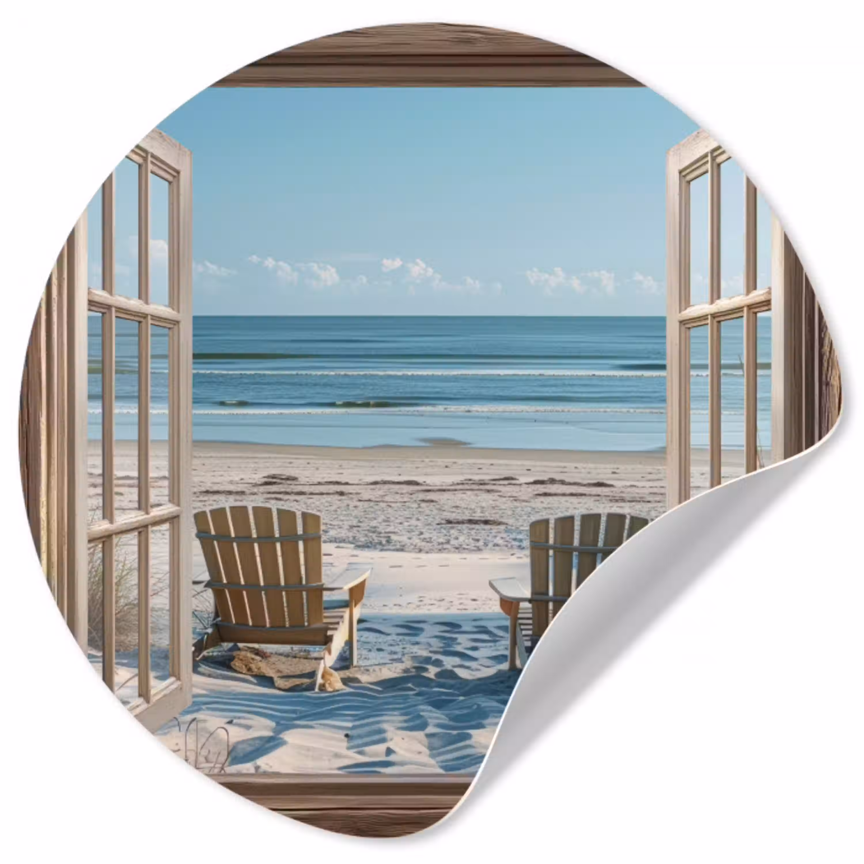 Doorkijk - Strandstoelen - Duinen - Zee - Natuur Wandcirkel behangsticker klein -3d