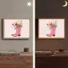 Cowboylaarzen - Roze - Boeket - Bloemen Light Box met batterij (Wandlamp) middel -sfeer3