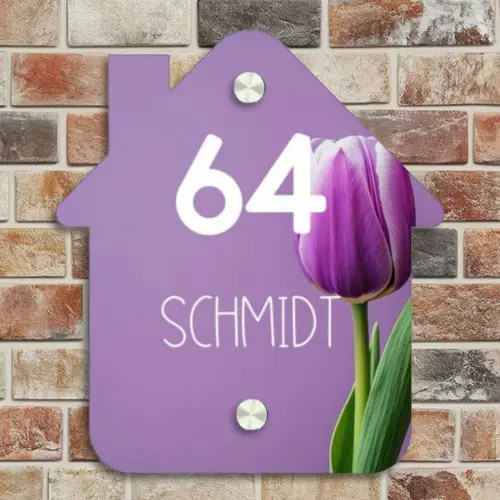 Paarse tulp - Modern Naambord Huisje klein -sfeer6