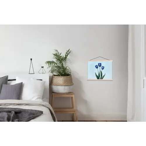 Tulpen - Blauw - Bladeren textielposter latten blank klein -woonkamer