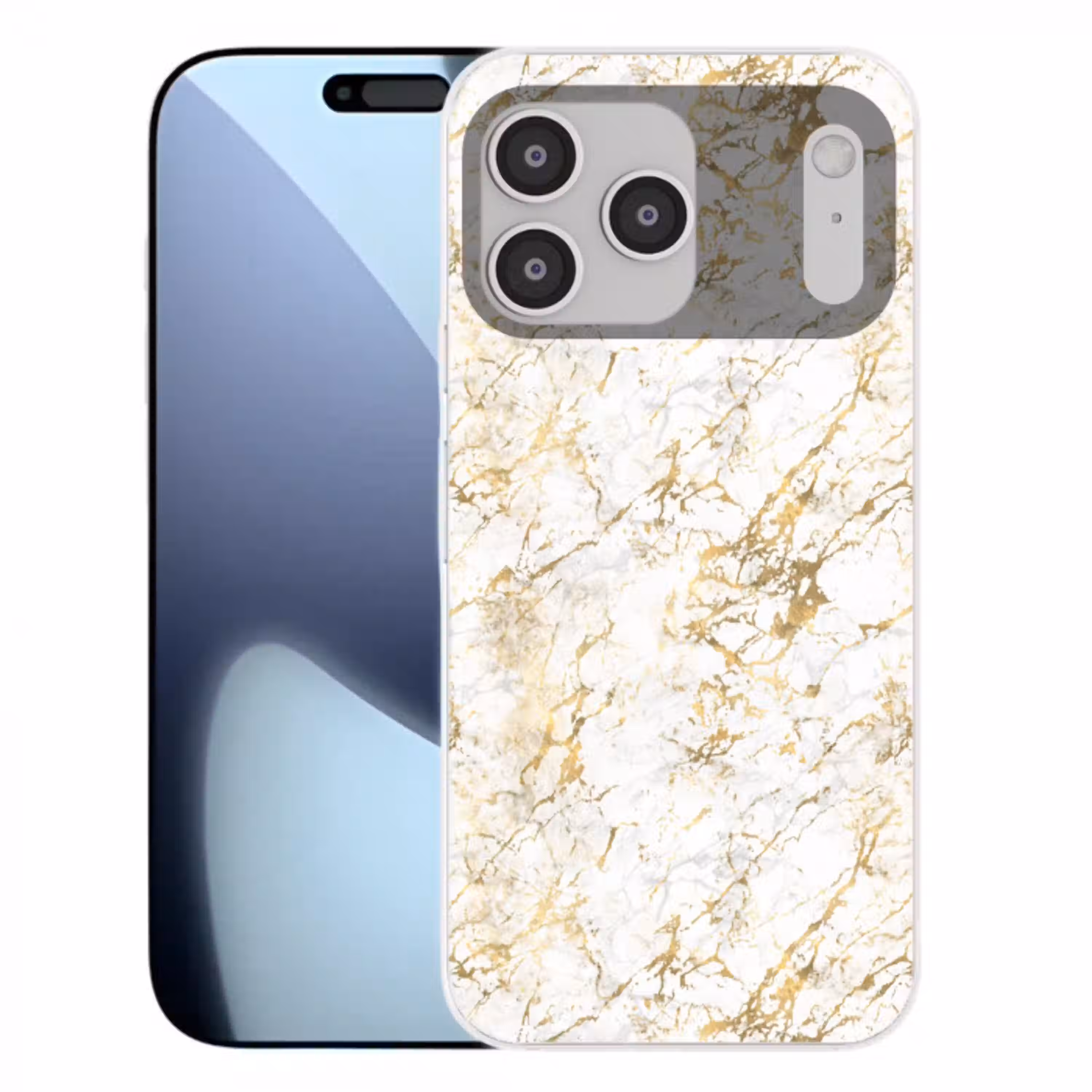 Goudspatten - Wit - Marmer Telefoonhoesje iPhone 17 Pro Max klein 879 -3d