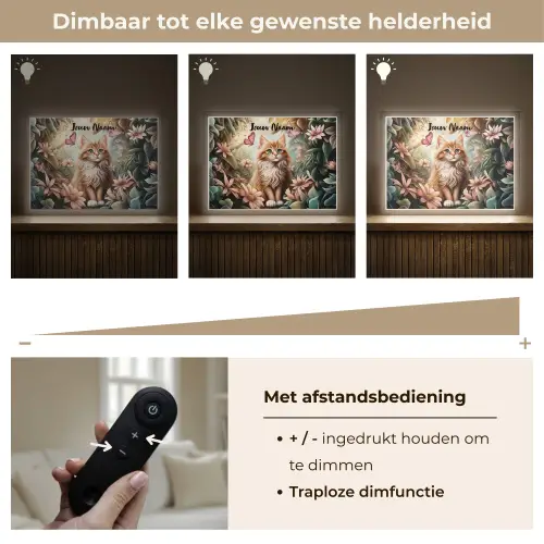 Kat - Bloemen - Vlinders - Roze Light Box met batterij (Wandlamp kind) middel -USP_dimbaarNL