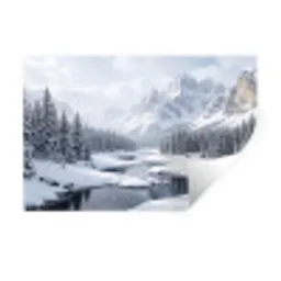 Sneeuwlandschap - Bergen - Rivier - Winter Muursticker klein -3d