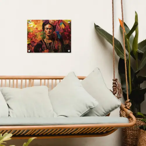 Vrouw - Bloemen - Papegaai - Schilderachtig tuinposter los doek klein -sfeer7