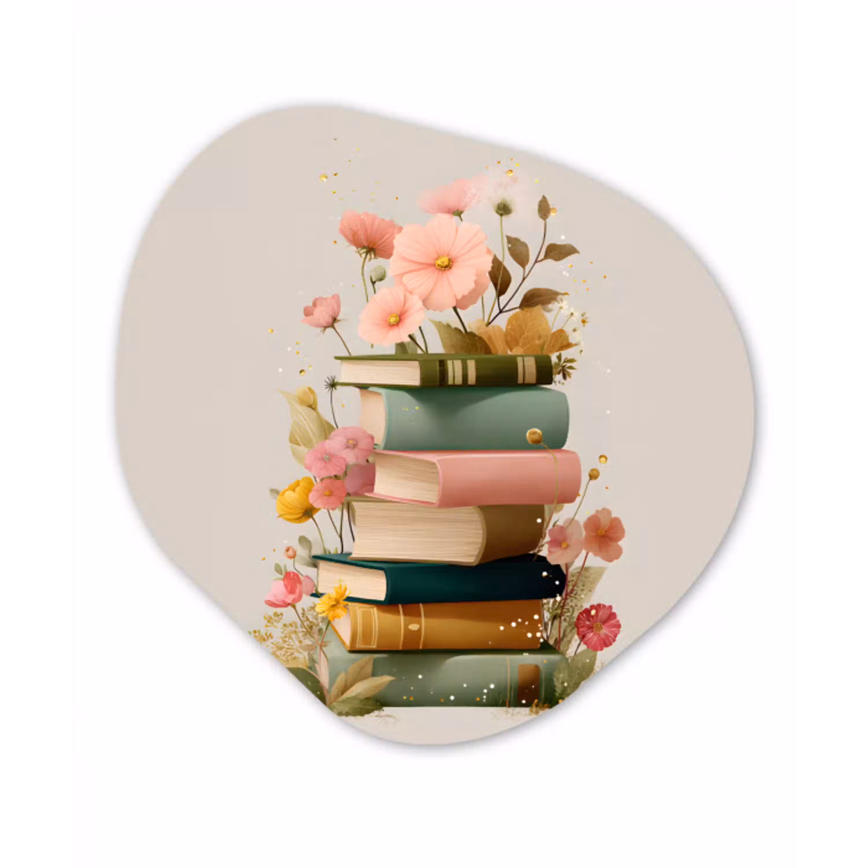Boeken - Stapel - Bloemen - Kleurrijk Wandcirkel Organisch Plexiglas middel -3d