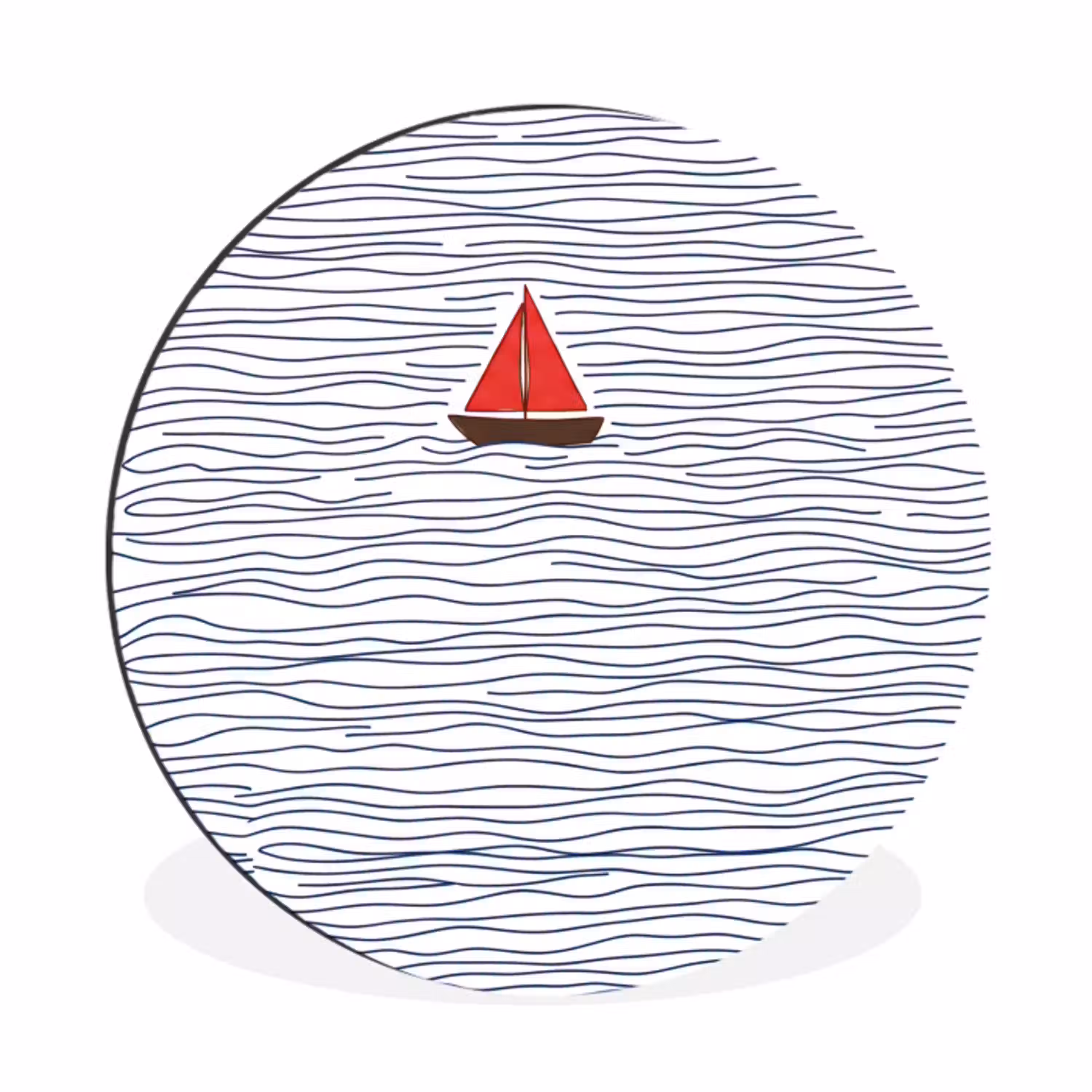 Boot - Water - Rood - Illustratie - Minimalistisch Wandcirkel aluminium klein -3d