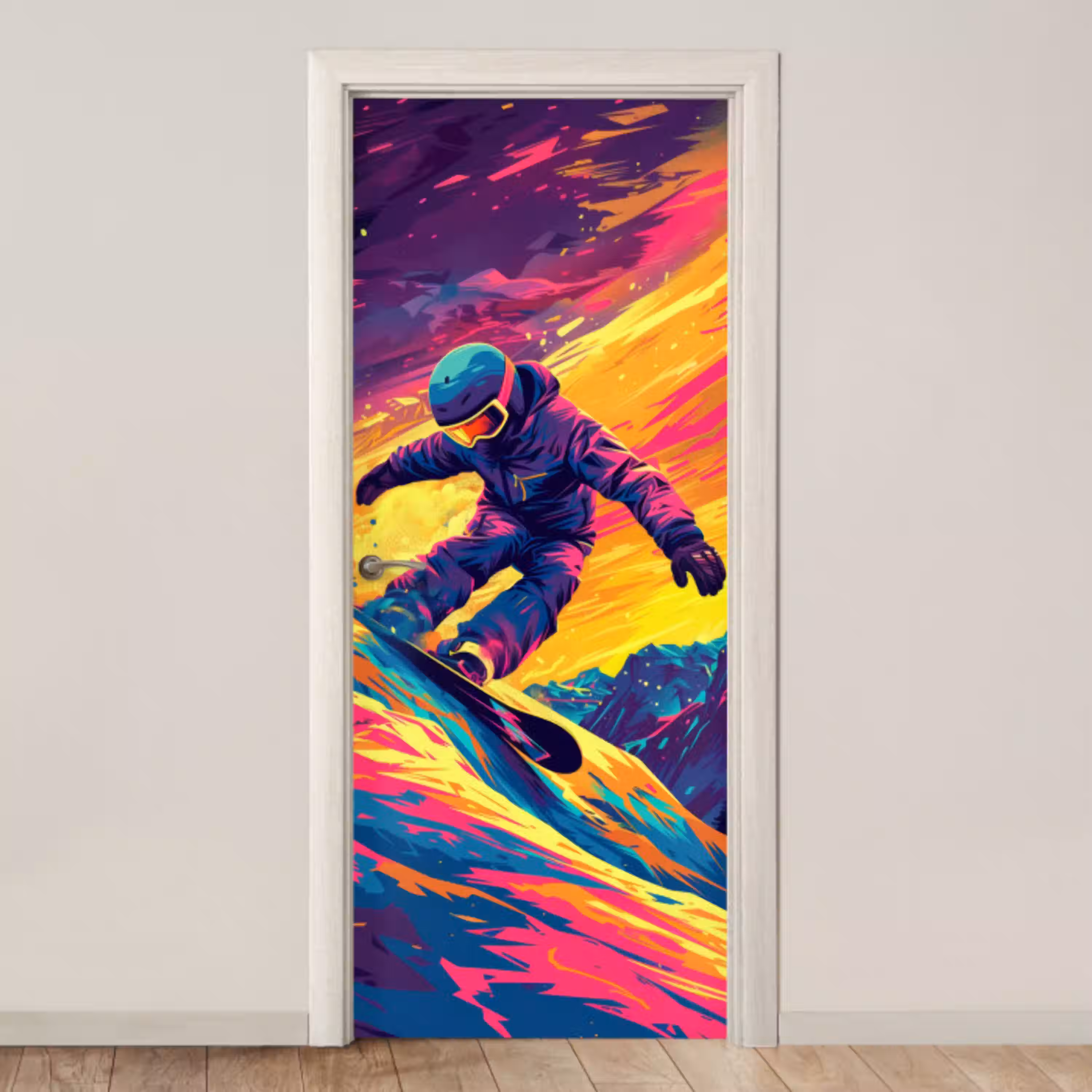 Snowboarden - Sneeuw - Kleurrijk deurposter klein -3d_beige
