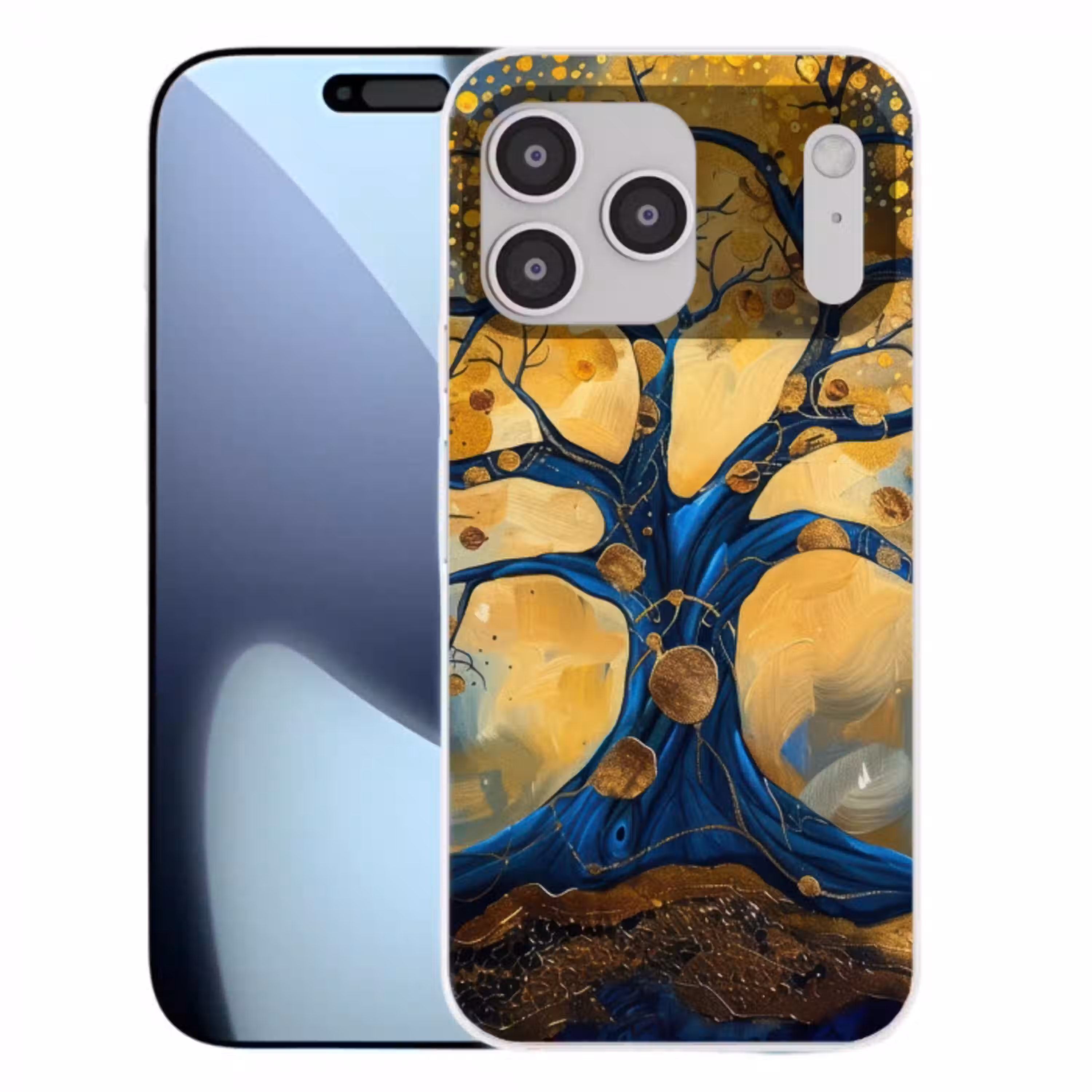 Boom - Levensboom - Blauw - Goud Telefoonhoesje iPhone 17 Pro Max klein -3d