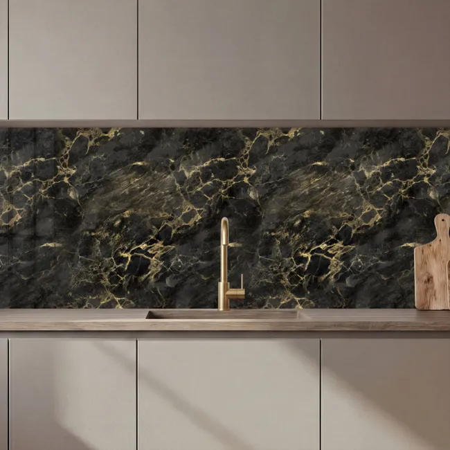 Küchenrückwand - Schwarz - Marmor - Gold - Nerf
