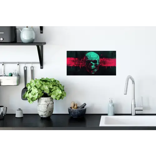 Schedel - Cyberpunk - Neon Rood Muursticker klein -keuken