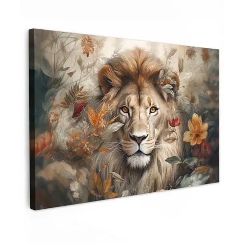Leeuw - Wilde dieren - Planten - Natuur - Bloemen canvas 2cm klein -z3d