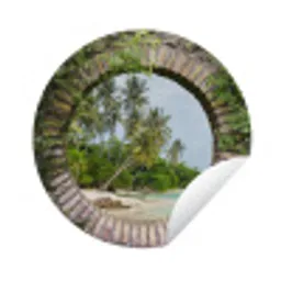 Palmbomen - Tropisch - Doorkijk - Strand Wandcirkel tuinposter met ringen klein -3d