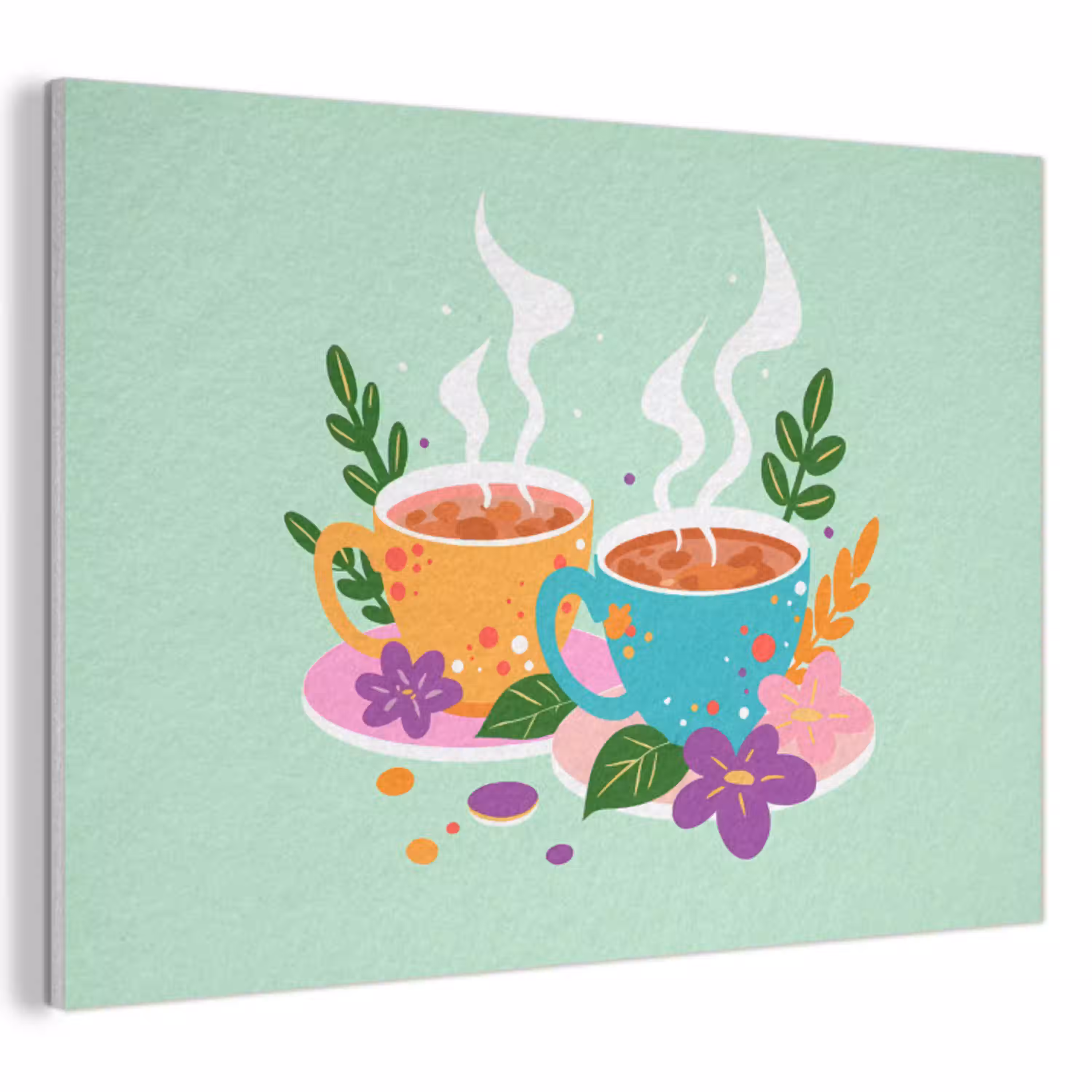 Thee - Illustratie - Kopjes - Bloemen PET vilt klein -3d