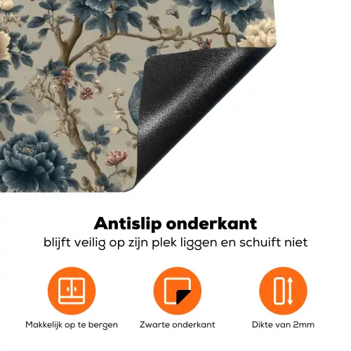 Pauw - Bloemen - Blauw Inductie beschermer vinyl 3mm klein 276 -zzzzzzz-td-onderkant