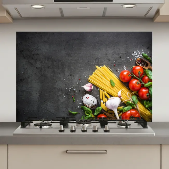 Pasta - Kruiden - Tomaat - Specerijen - Rustiek keuken achterwand spatscherm klein -3d_website