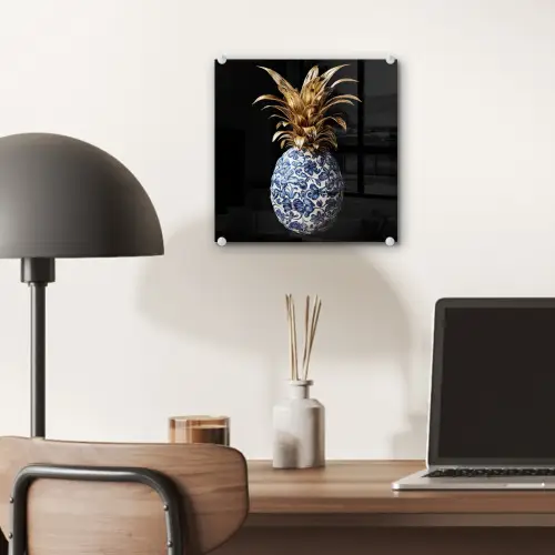 Ananas - Bloemen patroon - Goud - Delftsblauw plexiglas 5mm klein -sfeer6