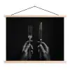 Bestek - Zwart - Wit textielposter latten blank klein -3d