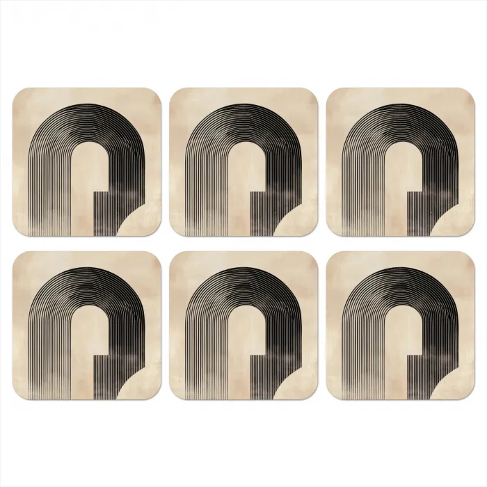 Boog -  Strepen - Minimalistisch - Zwart onderzetter kurk middel -3d