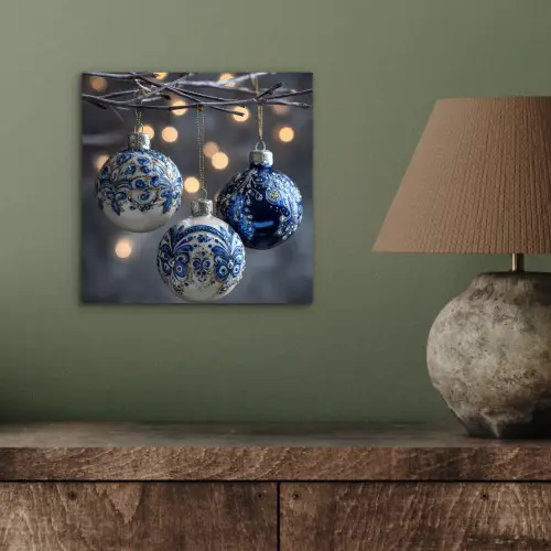 Kerstbal - Versierd - Blauw aluminium wit klein -sfeer2