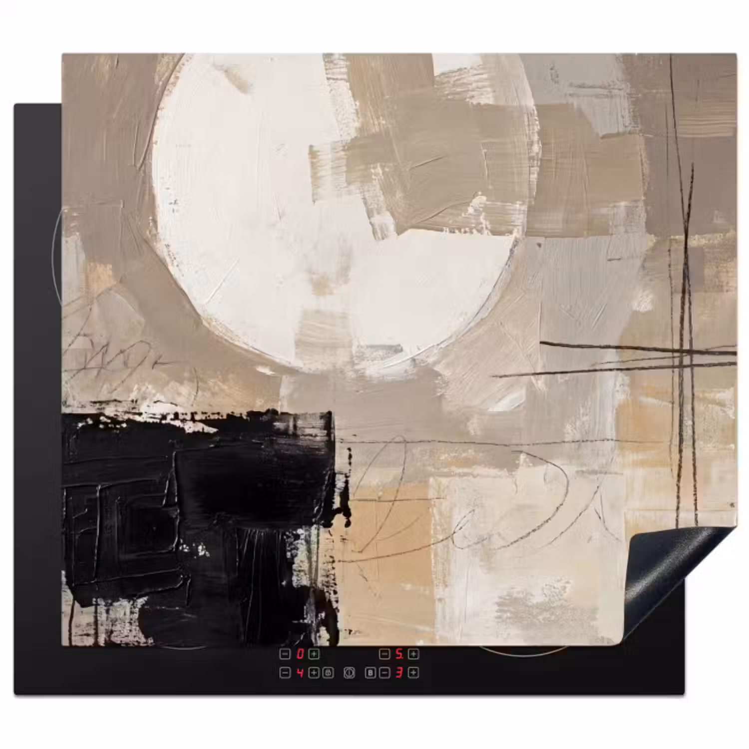 Inductie beschermer - Abstract - Cirkel - Modern - Beige - Zwart - Minimalistisch