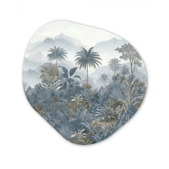 Jungle - Landschap - Blauw Wandcirkel Organisch Aluminium middel -3d