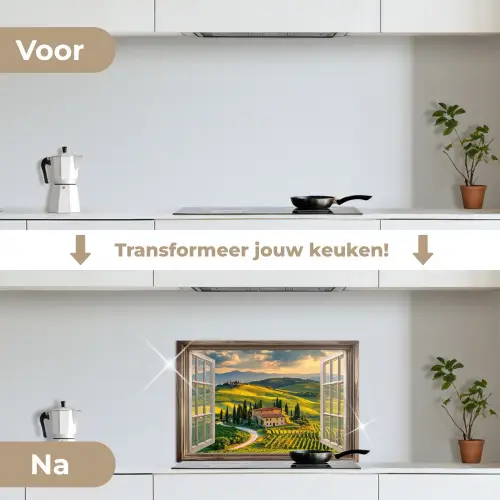 Doorkijk - Toscane - Uitzicht - Landschap - Zomer keuken achterwand spatscherm klein -voor_na_NL