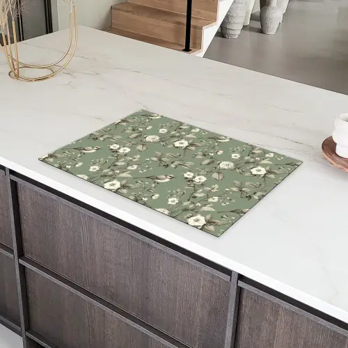 Botanisch - Vogels - Groen Inductie beschermer vinyl 3mm klein 276 -sfeer8