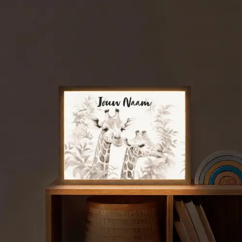 Giraffe - Bladeren - Bruin - Jungle - Kind Light Box met batterij (Wandlamp kind) middel -sfeer1_kind