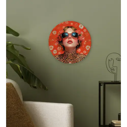 Vrouw - Kleurrijk - Dierenprint - Bloemen Wandcirkel kunststof plaat 5mm dik klein -sfeer3