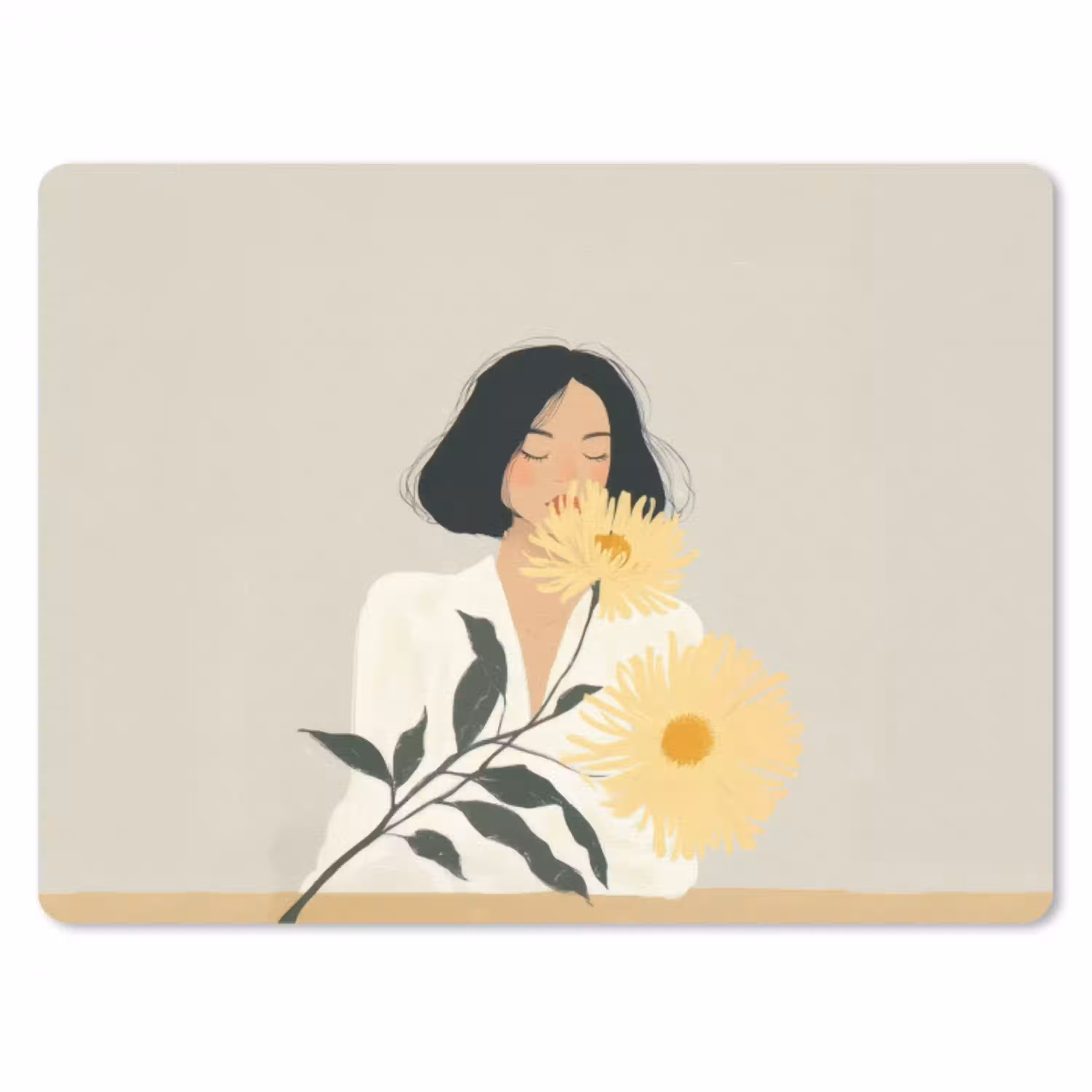 Vrouw - Bloem - Geel - Minimalistisch muismat rubber klein -3d