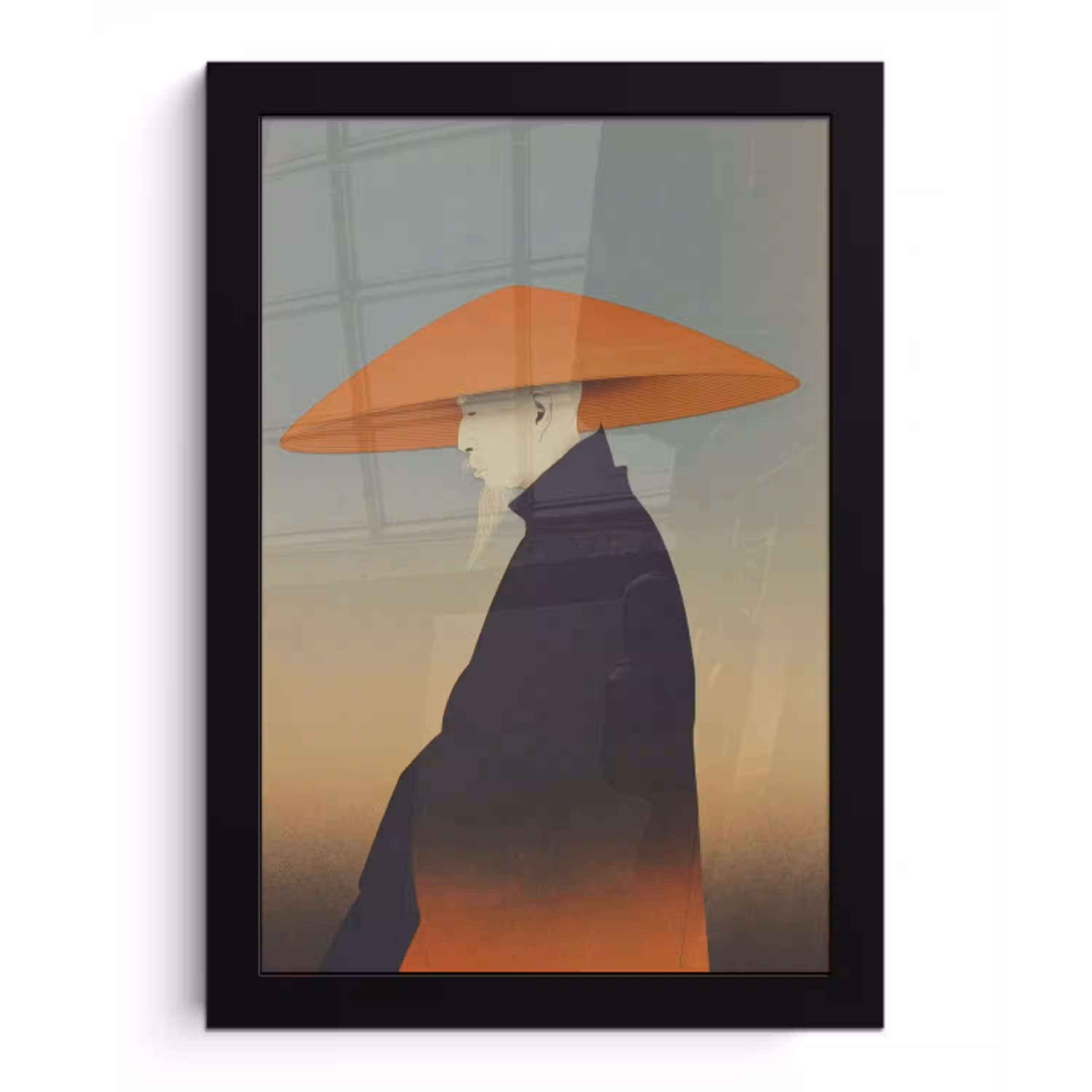 Minimalistisch - Silhouet - Oranje fotolijst zwart zonder passe partout klein -3d