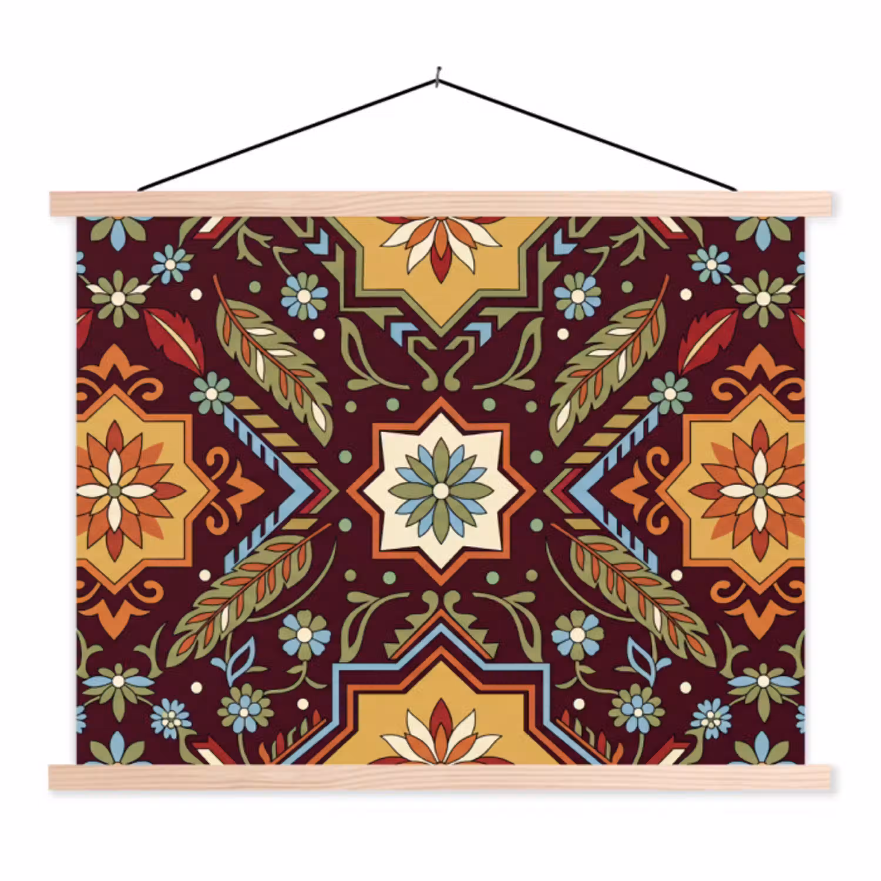 Patroon - Floraal - Geometrisch - Kleurrijk - Decoratie textielposter latten blank klein -3d