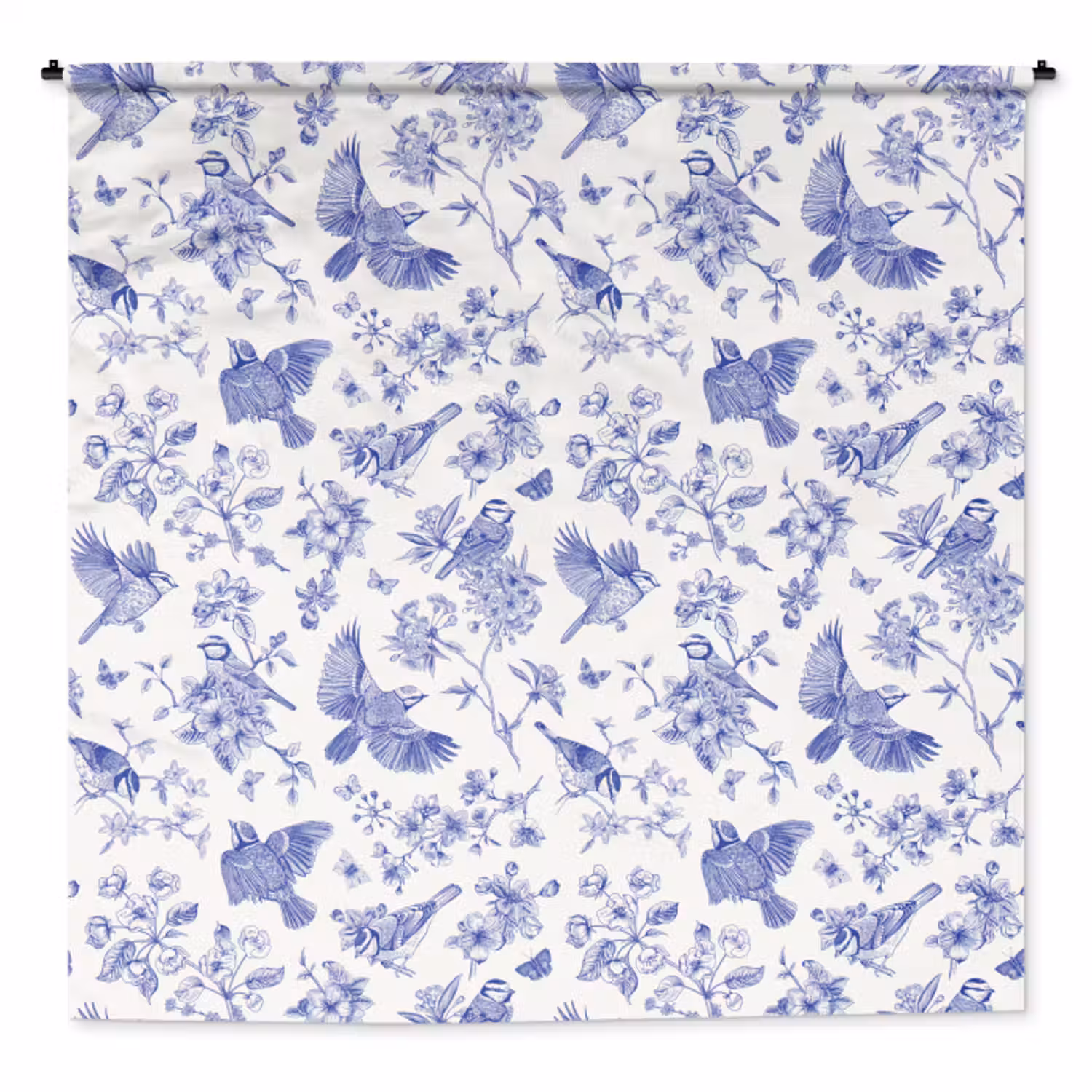 Wandkleed - Birds - Flowers - Blue