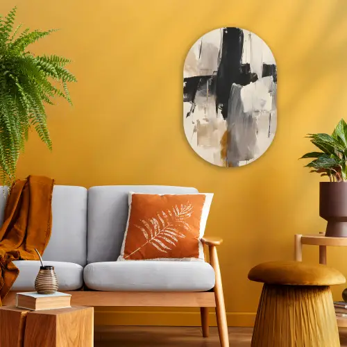 Penseelstreken - Ruw - Abstract - Beige Wandcirkel Ovaal Forex klein -sfeer4