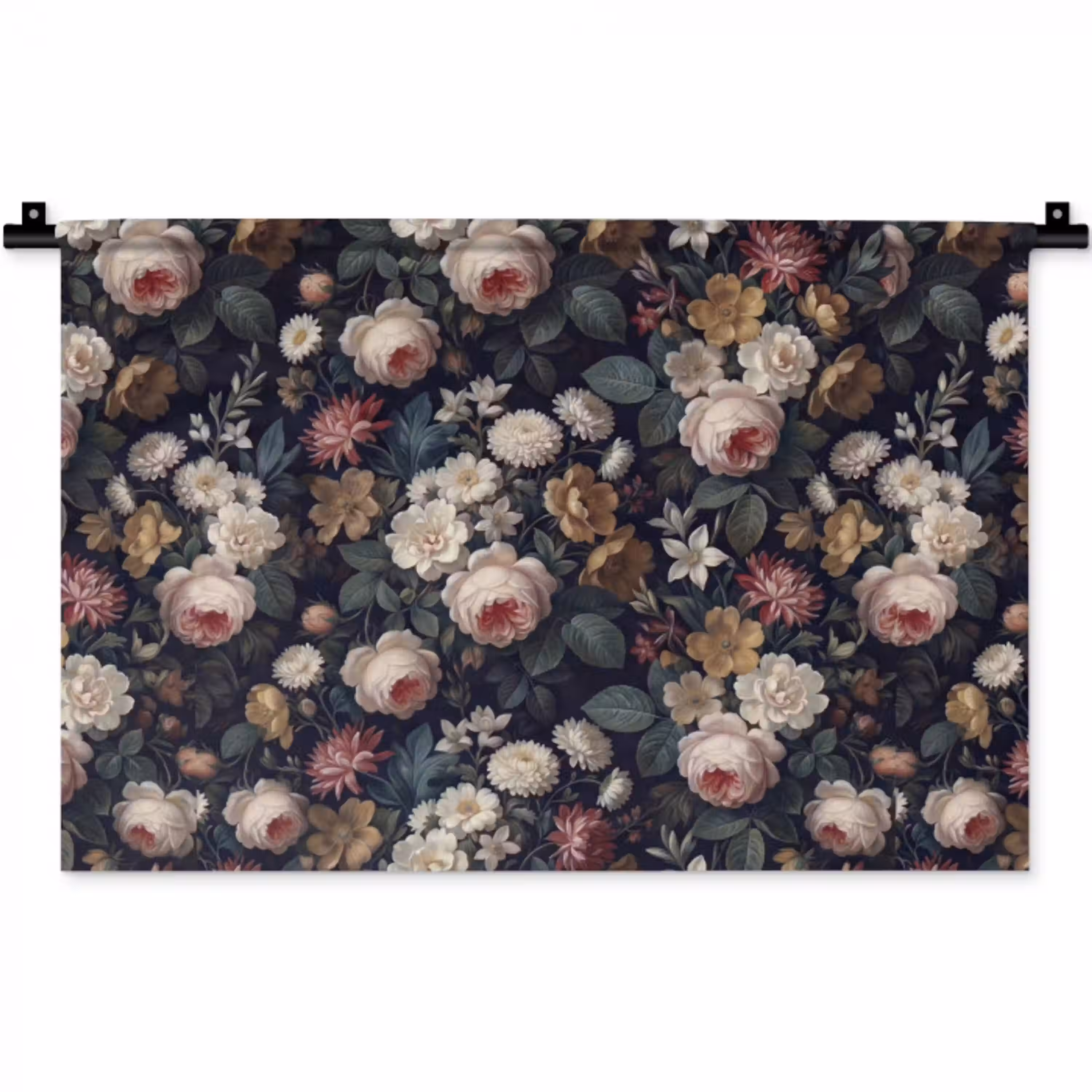 Bloemen - Boeket - Botanisch - Vintage - Donkere achtergrond Wandkleed katoen klein -zz3d