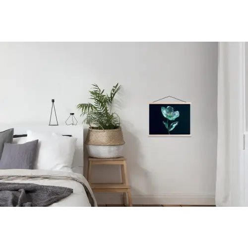 Bladeren - Bloem - Glazen - Donkerblauw textielposter latten blank klein -woonkamer