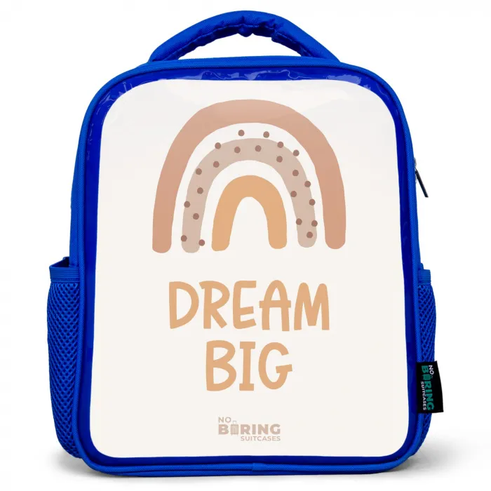 Regenboog met de quote 'Dream Big' Kinderrugzak - Blauw middel -3d