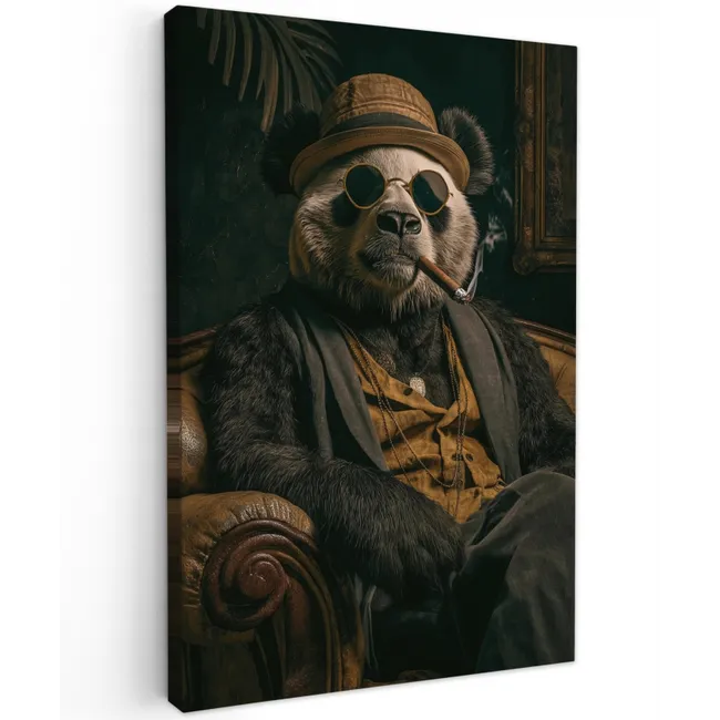 Panda - Hoed - Bril - Pak Tuinposter op houten frame 2 cm dik klein -3d