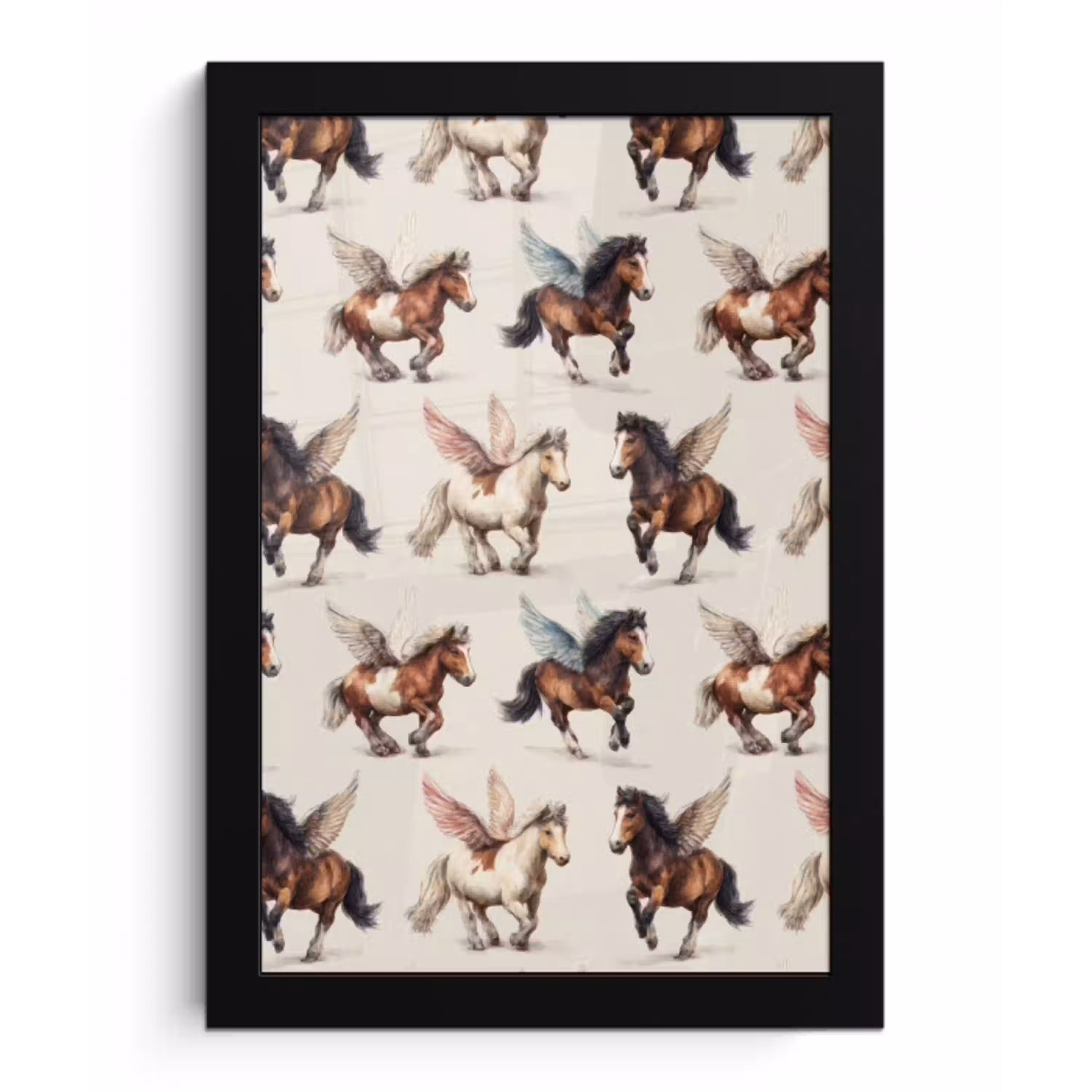Paarden - Vleugels - Kleurrijk fotolijst zwart zonder passe partout klein 224 -3d