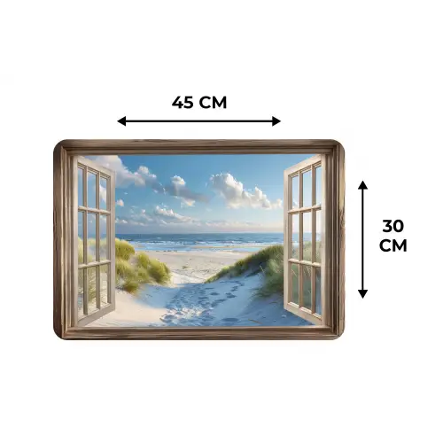 Doorkijk - Strand - Raam - Duinen - Zee Placemat vinyl groot -specs