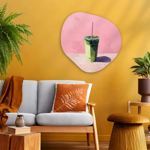 Beker - Rietje - Minimalistisch - Groen Wandcirkel Organisch Plexiglas middel -sfeer4