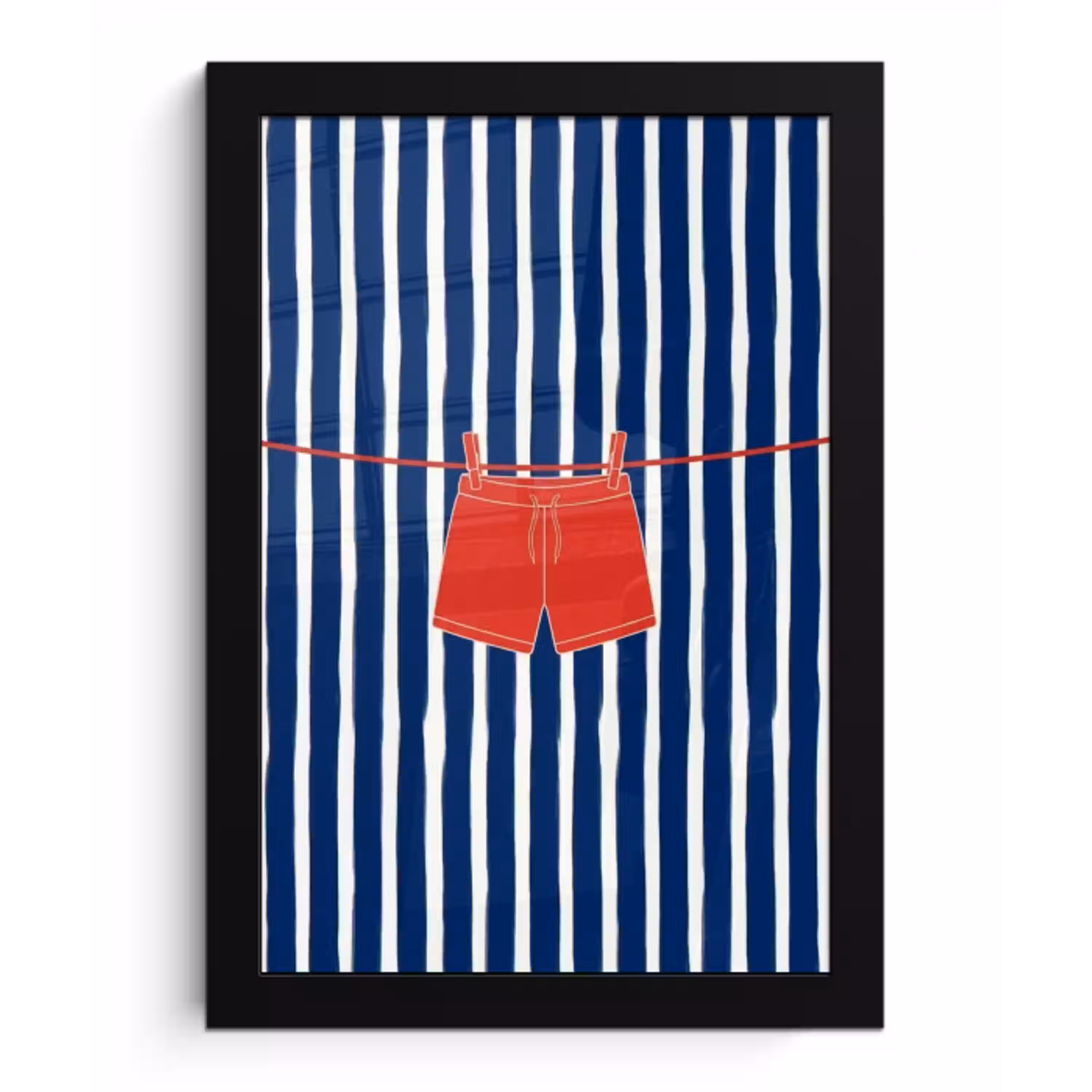 Shorts - Waslijn - Zomer - Illustratie - Rood fotolijst zwart zonder passe partout klein -3d