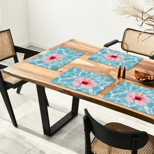Hibiscus - Water - Roze Placemat vinyl groot -zzsfeer4_Kitchenyeah-website