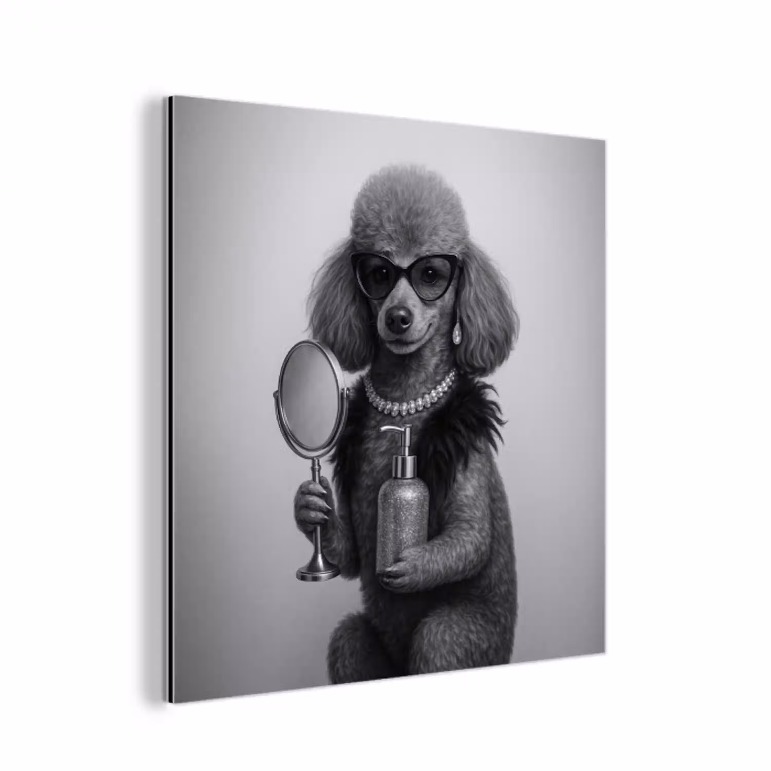 Poedel - Spiegel - Zwart - Wit aluminium wit klein -3d