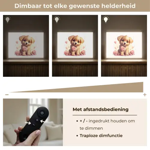 Hond - Bloemen - Roze - Meisjes - Kind Light Box met batterij (Wandlamp kind) middel -USP_dimbaarNL