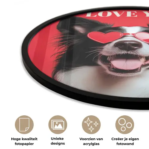 Hond - Hartjesbril - Loveyou - Rood Fotolijst rond zonder passe partout klein -closeup_NL